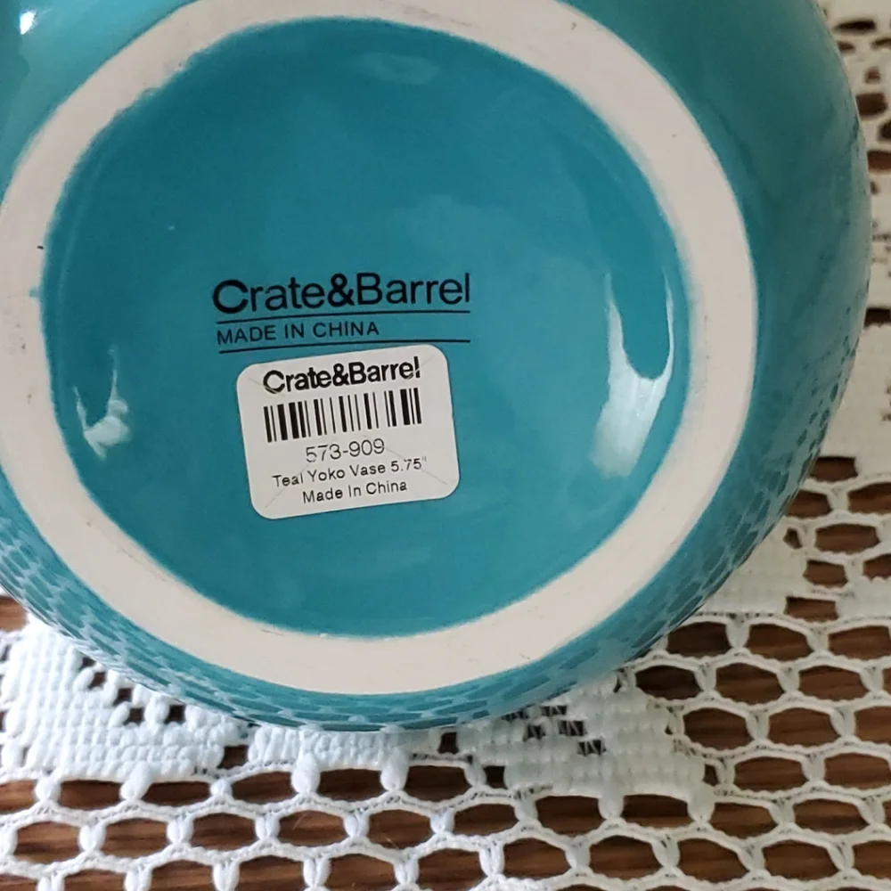 Crate & Barrel Vase ‘Yoko’ Double Gourd Turquoise Teal Blue Ceramic MCM 6”H